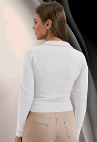 Casual Polyester Blend Ribbed Collar V-Neck & Regular Long Sleeves Stylish Top  - Xl