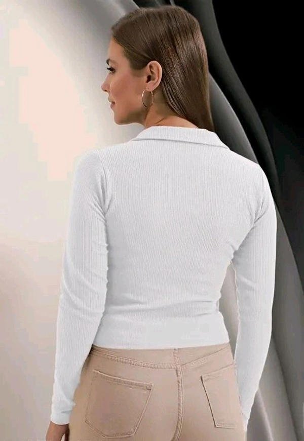 Casual Polyester Blend Ribbed Collar V-Neck & Regular Long Sleeves Stylish Top  - Xl