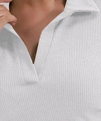 Casual Polyester Blend Ribbed Collar V-Neck & Regular Long Sleeves Stylish Top  - Xl