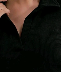 Casual Polyester Blend Ribbed Collar V-Neck & Regular Long Sleeves Stylish Top  - Xl