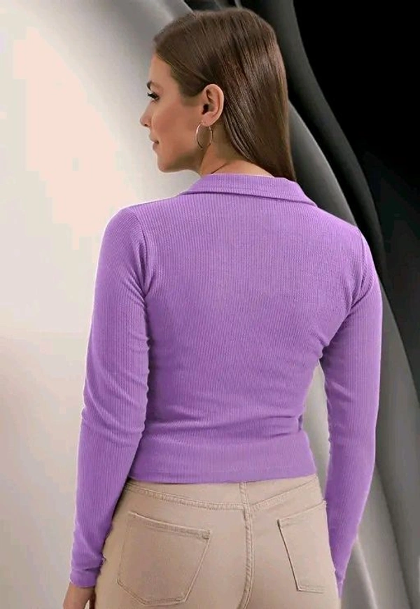 Casual Polyester Blend Ribbed Collar V-Neck & Regular Long Sleeves Stylish Top  - Xl