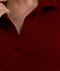 Casual Polyester Blend Ribbed Collar V-Neck & Regular Long Sleeves Stylish Top  - Xs
