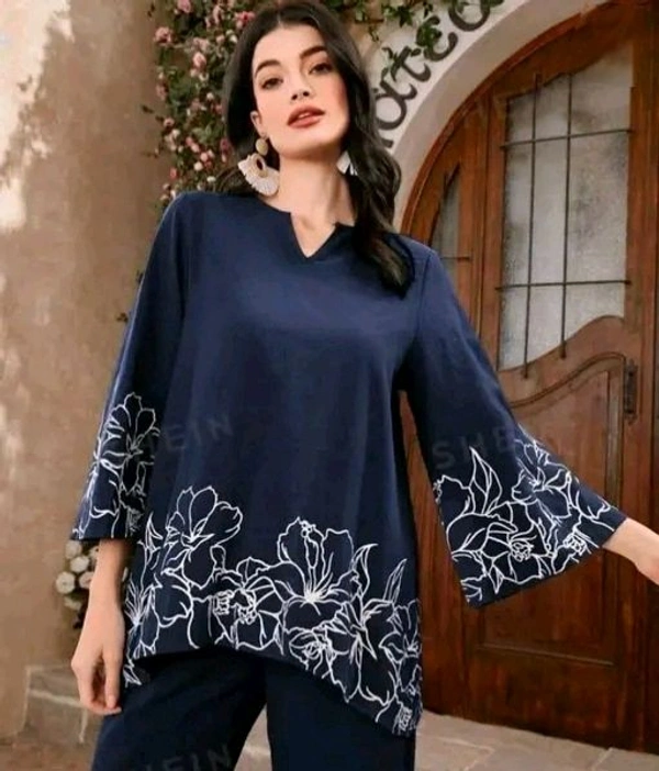 Rayon embroidery blue Top and bottom set co order set women and girls - XXL