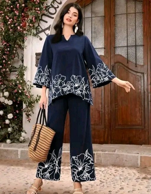Rayon embroidery blue Top and bottom set co order set women and girls - XXL