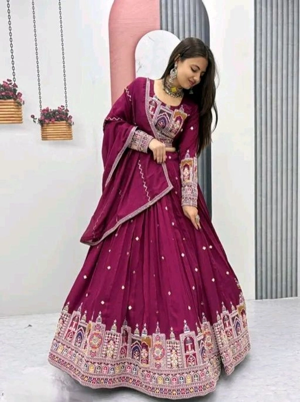 New Trendy Exclusive Deisgner Party Wear Wedding Look Heavy Glamorous Sequence Silk Blend Lehenga Choli - Semi Stitched