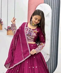 New Trendy Exclusive Deisgner Party Wear Wedding Look Heavy Glamorous Sequence Silk Blend Lehenga Choli - Semi Stitched