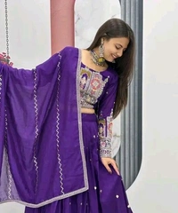 New Trendy Exclusive Deisgner Party Wear Wedding Look Heavy Glamorous Sequence Silk Blend Lehenga Choli - Semi Stitched
