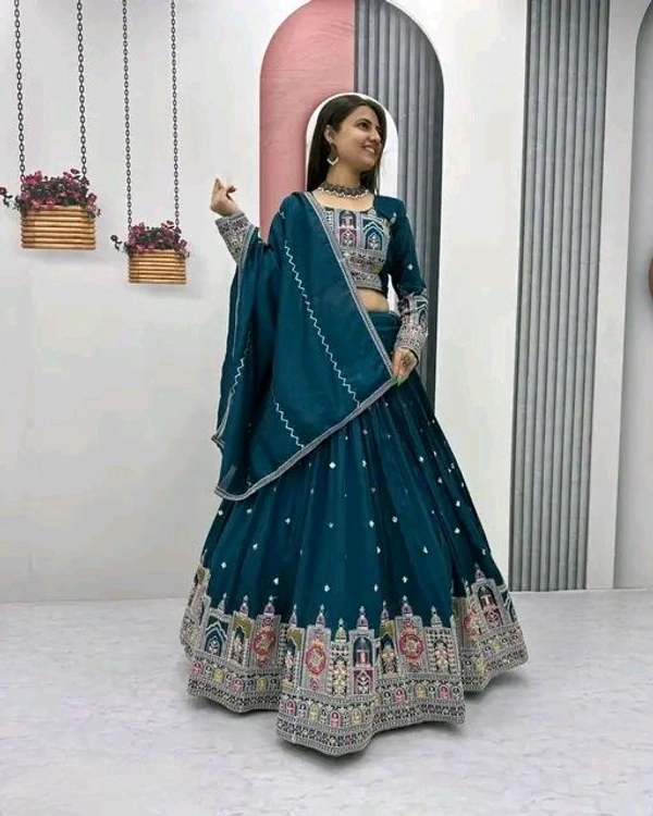 New Trendy Exclusive Deisgner Party Wear Wedding Look Heavy Glamorous Sequence Silk Blend Lehenga Choli - Semi Stitched