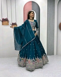 New Trendy Exclusive Deisgner Party Wear Wedding Look Heavy Glamorous Sequence Silk Blend Lehenga Choli - Semi Stitched