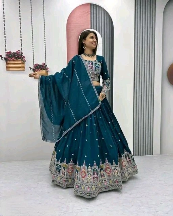 New Trendy Exclusive Deisgner Party Wear Wedding Look Heavy Glamorous Sequence Silk Blend Lehenga Choli - Semi Stitched