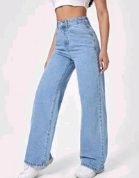 ICE BLUE DENIM WIDE LEG DENIM JEANS - 34