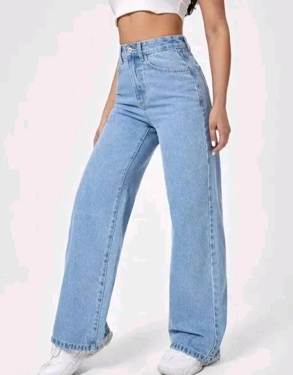 ICE BLUE DENIM WIDE LEG DENIM JEANS - 34