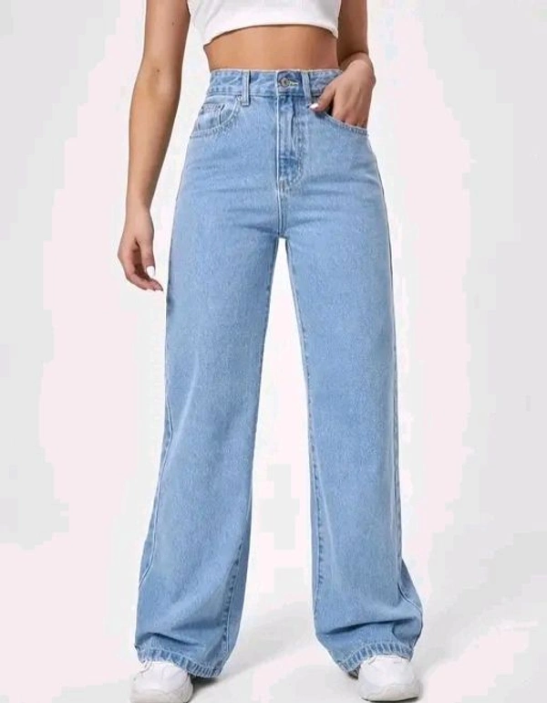 ICE BLUE DENIM WIDE LEG DENIM JEANS - 36