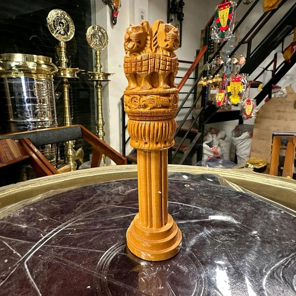 Handcrafted Wooden Ashoka Stambh - Ashoka Pillar - Authentic Indian Decor & Gift - 6 inch - 14inch, Raw Sienna