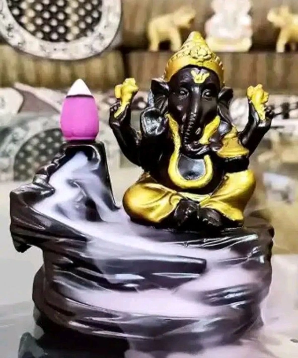 Polyresin God Ganeshji Idol (Black & Gold, 10 cm)