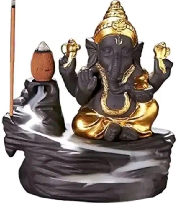 Polyresin God Ganeshji Idol (Black & Gold, 10 cm)