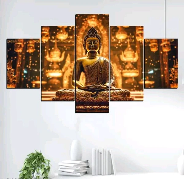 Lord Buddha Panel Painting Wall Decor For Homes Digital Reprint 18 inch x 30 inch Painting (Without Frame, Pack of 5).