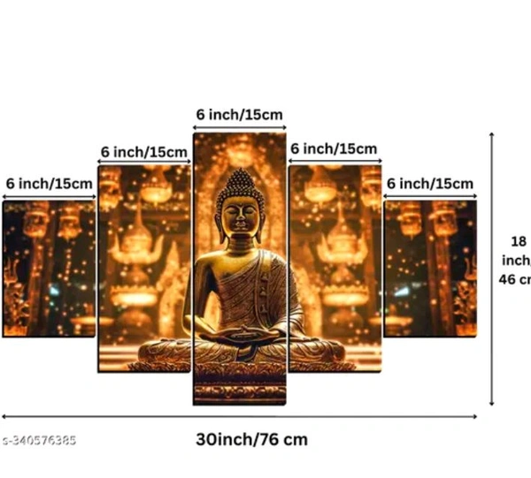 Lord Buddha Panel Painting Wall Decor For Homes Digital Reprint 18 inch x 30 inch Painting (Without Frame, Pack of 5).