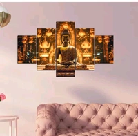 Lord Buddha Panel Painting Wall Decor For Homes Digital Reprint 18 inch x 30 inch Painting (Without Frame, Pack of 5).