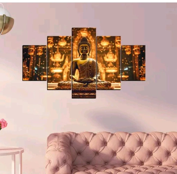 Lord Buddha Panel Painting Wall Decor For Homes Digital Reprint 18 inch x 30 inch Painting (Without Frame, Pack of 5).