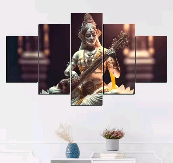 Saraswati Mata Beautiful Painting Wall Decorative For Home Digital Reprint 18 inch x 30 inch Painting (Without Frame, Pack of 5)