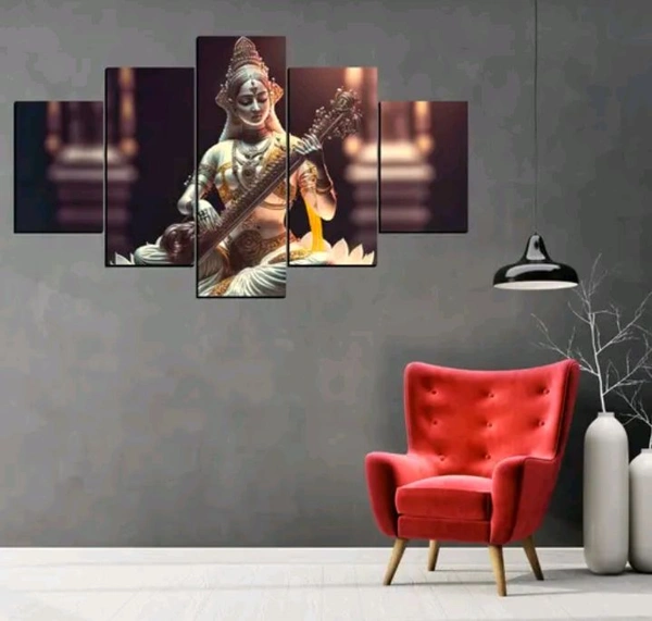 Saraswati Mata Beautiful Painting Wall Decorative For Home Digital Reprint 18 inch x 30 inch Painting (Without Frame, Pack of 5)