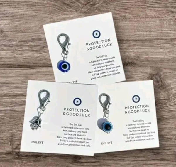 Evil Eye Protection Charm Set, Pack of 3, Good Luck Keychain Accessories with Hamsa Hand and Blue Eye Designs