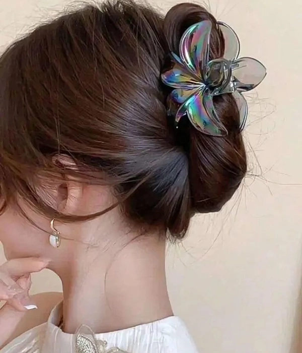 Crystal Bloom Transparent Hair Claw Clips – Set of 4 Iridescent Flower Clips for Women & Girls