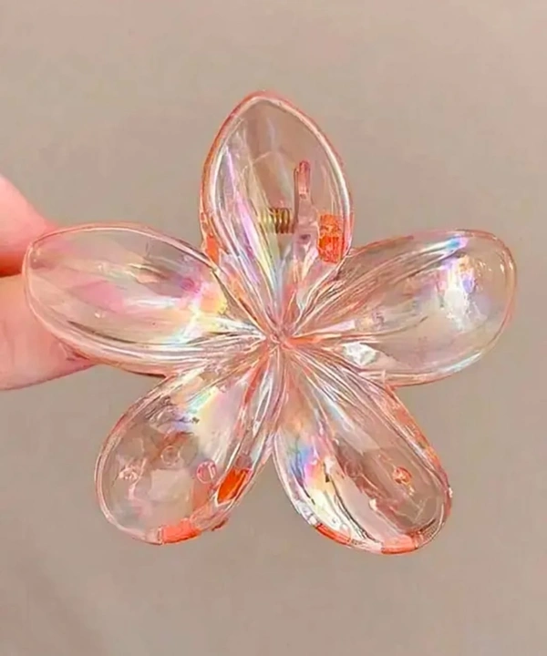 Crystal Bloom Transparent Hair Claw Clips – Set of 4 Iridescent Flower Clips for Women & Girls