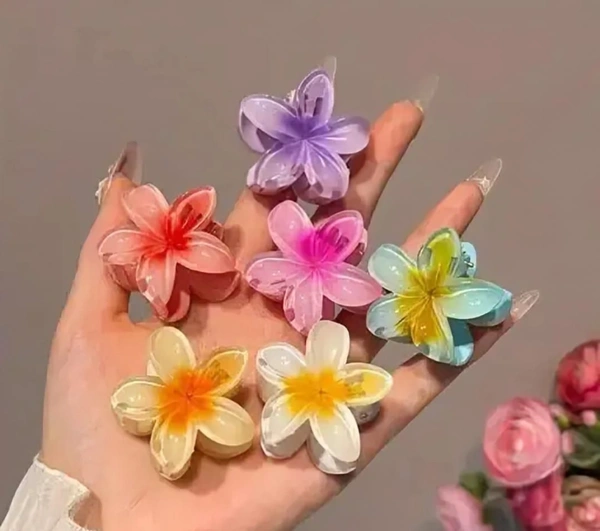 🌸 Glossy Flower Hair Claw Clips – Set of 6 Medium Floral Beauties for Girls & Women 🌸