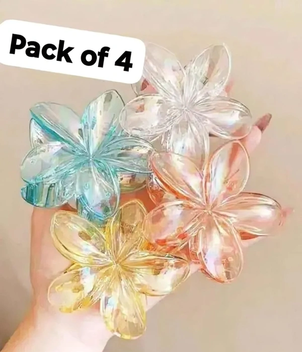 Crystal Bloom Transparent Hair Claw Clips – Set of 4 Iridescent Flower Clips for Women & Girls