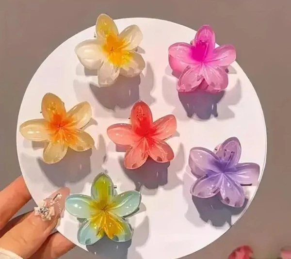 🌸 Glossy Flower Hair Claw Clips – Set of 6 Medium Floral Beauties for Girls & Women 🌸