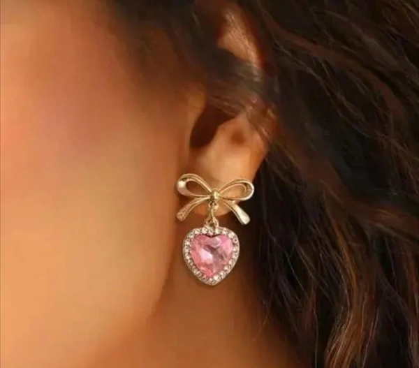 💖 Avira Pink Heart Charm Set – Elegant Necklace & Earring Duo for Girls & Women