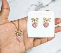 💖 Avira Pink Heart Charm Set – Elegant Necklace & Earring Duo for Girls & Women