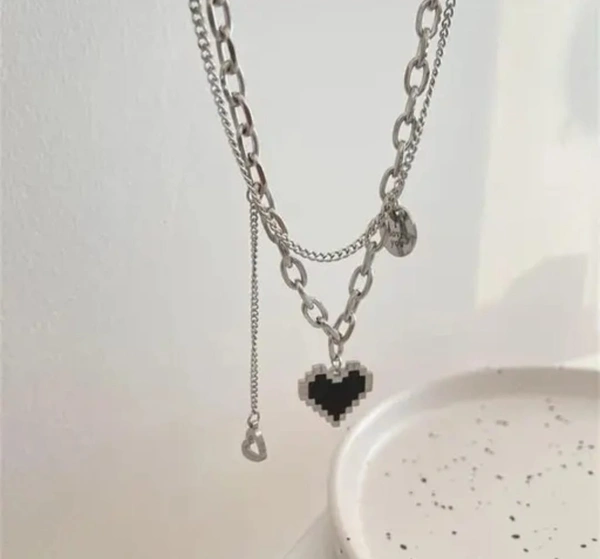 ✨ SUYUG'S Pixel Heart Layered Necklace – Trendy Love Chain for Women & Girls ✨
