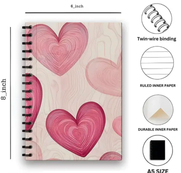 Aesthetic Pink Wiro Journal Notebook | 160 Ruled Pages | A5 Size | 80 GSM Paper | Hard Cover