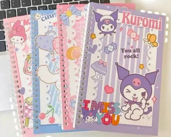 4 PCS A5 Cartoon Sanrio Coil Notebook Set | MyMelody, Kuromi, Cinnamoroll | Kawaii Journal Diary | School Supplies