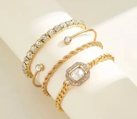 Shine in Style – Elegant Gold Charm Bracelets for the Queen in You 👑✨ Trendy 4-Piece Gold Bracelet Set! - free size