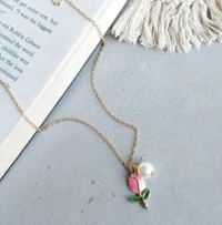 🌸 Pink Tulip Pearl Pendant – Vintage Elegance Meets Modern Charm - Pink