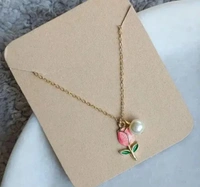 🌸 Pink Tulip Pearl Pendant – Vintage Elegance Meets Modern Charm - Pink