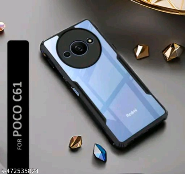 c61 Transparent Polycarbonate Soft Bumper Mobile Back Cover Case for POCO C61- Black
