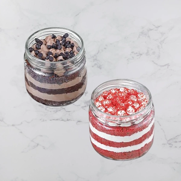 Choco Chip With Red Velvet Jar Cake Set