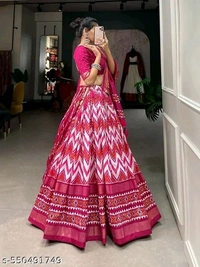 Adrika Pretty Women Lehenga  - Semi Stitche, Red Orange