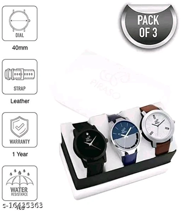 Attractive Men Multicolor Leather Analog Watch (Pack of 3)