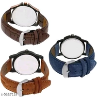 Attractive Men Multicolor Leather Analog Watch (Pack of 3)
