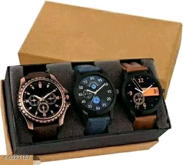 Attractive Men Multicolor Leather Analog Watch (Pack of 3)
