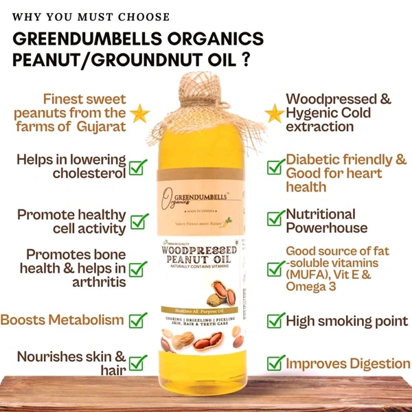 Green Dumbells Odisha Woodpressed Peanut Oil – Naturally Rich in Vitamins - 1 Litter