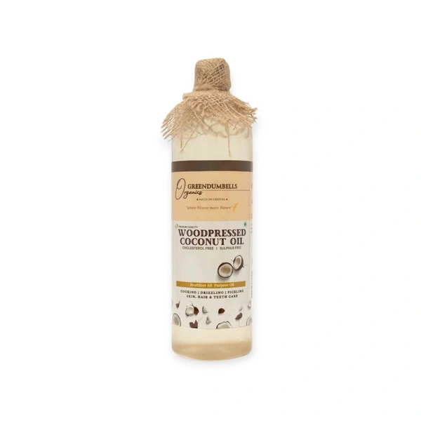 Green Dumbells Woodpressed Coconut Oil– Woodpressed | Chemical-Free | For Cooking & Skin Care - 500 Gm