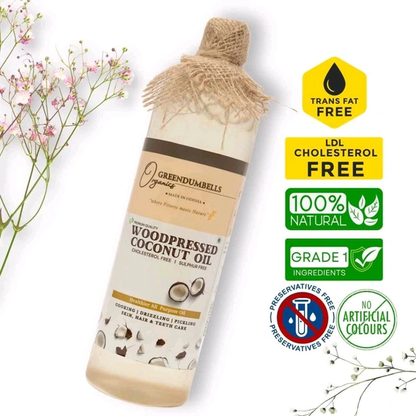 Green Dumbells Woodpressed Coconut Oil– Woodpressed | Chemical-Free | For Cooking & Skin Care - 500 Gm