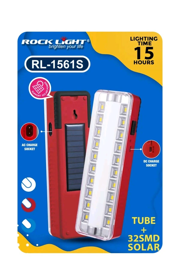 Rock Light RL-1561S
Tube+Solar Rechargeable
Portable RL-1561S